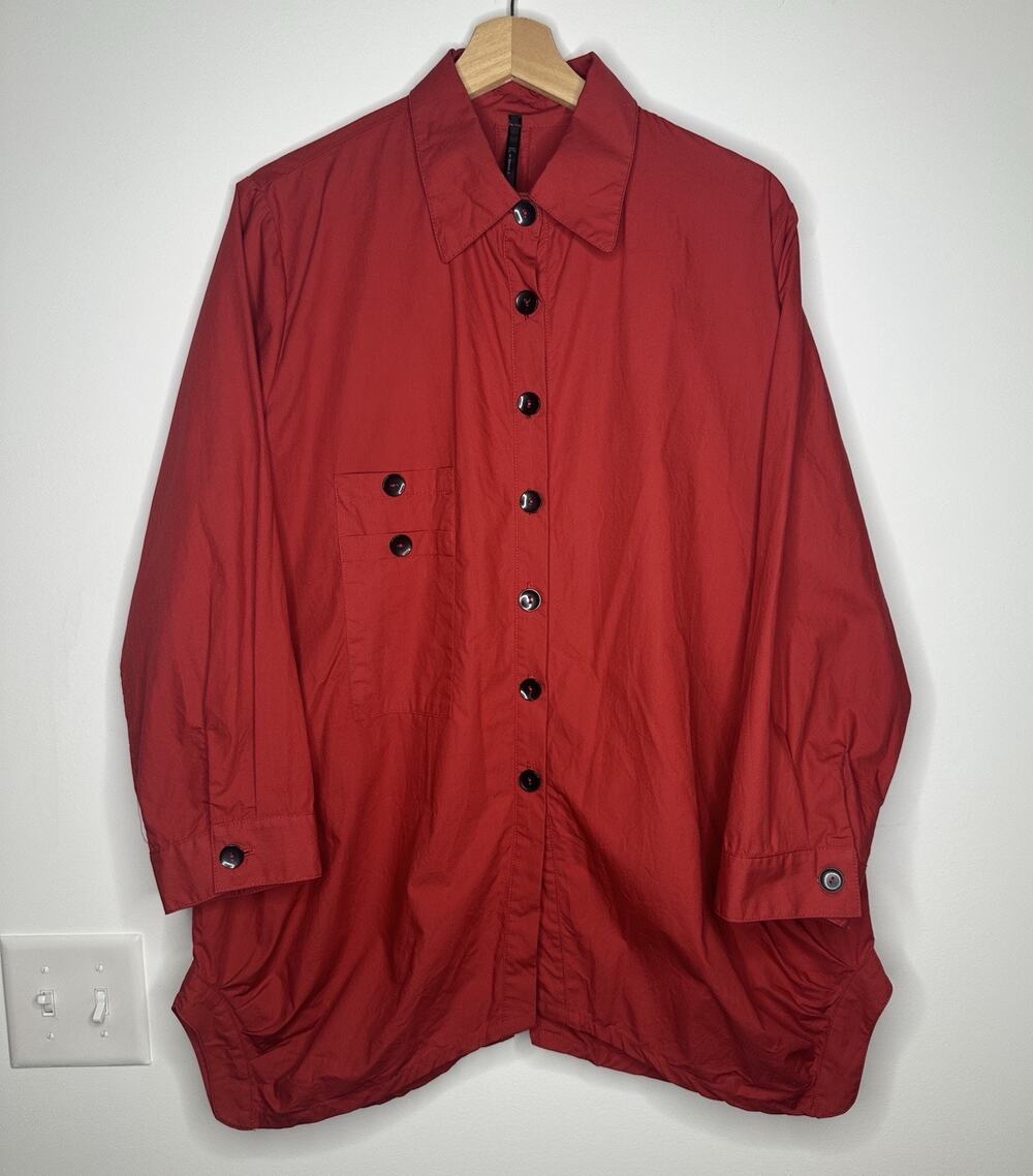 IC By Connie K Blouse Jacket Button Front Tunic Cotton Size L Dark Red